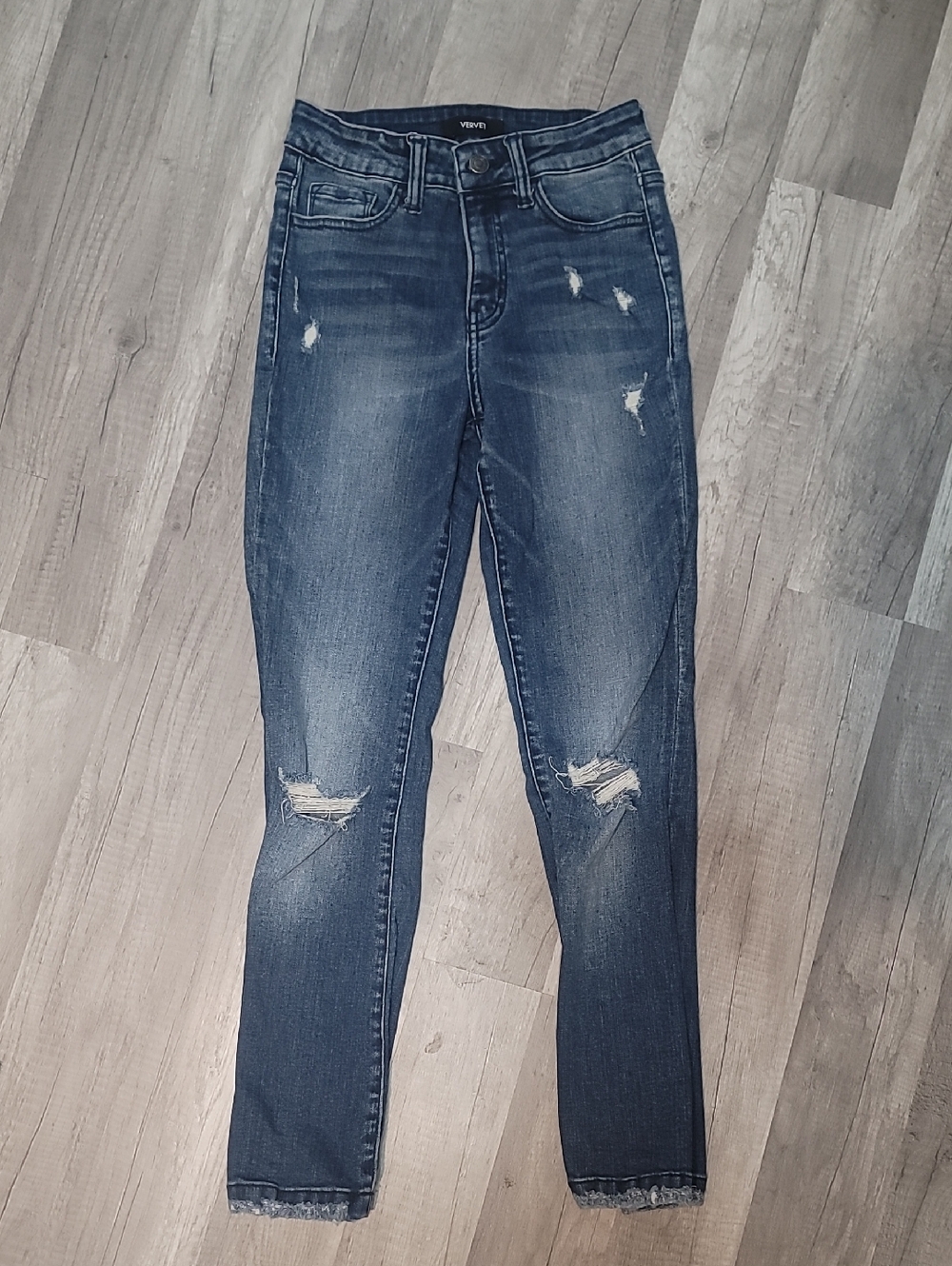 Women's Distressed Mid-Rise Blue Jeans